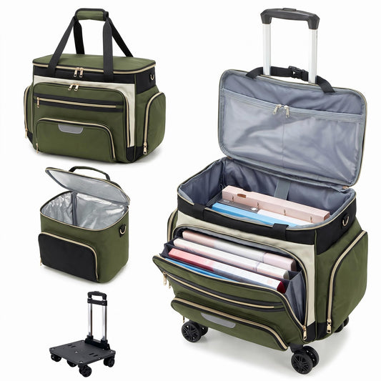 Rolling Craft Bag,Rolling Teacher Bag with Insulated Lunch Bag,Large Sewing Machine Tote & Accessory Storage,Detachable Rolling Transport Tote for Crafts,Teaching,Office