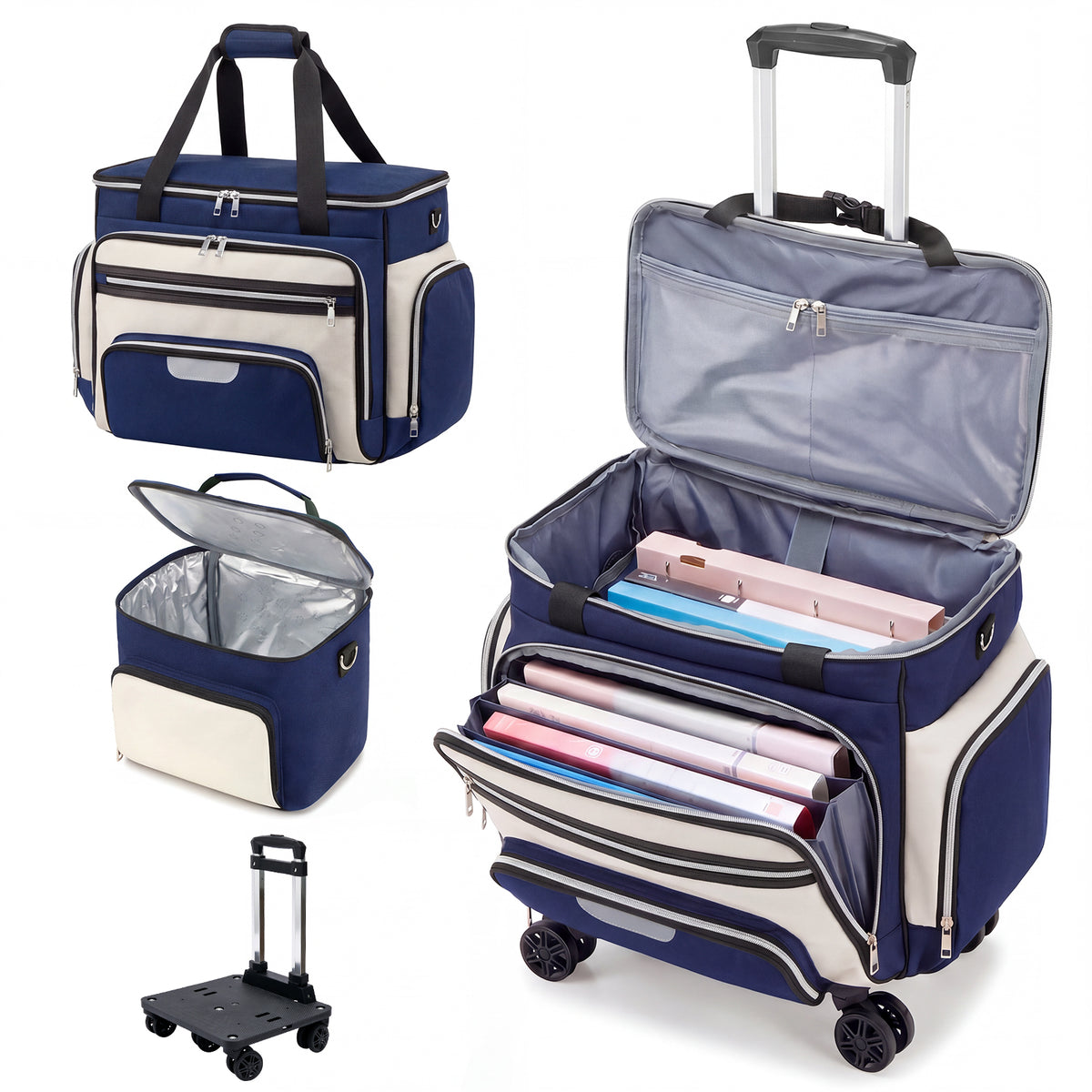 Rolling Craft Bag,Rolling Teacher Bag with Insulated Lunch Bag,Large Sewing Machine Tote & Accessory Storage,Detachable Rolling Transport Tote for Crafts,Teaching,Office