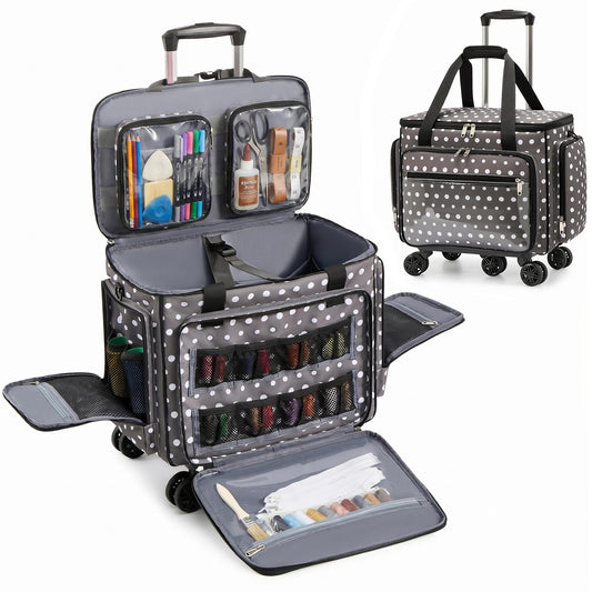 Rolling Craft Bag Sewing Machine Carrying Case,Rolling Organizer Work Bag with Removable Bottom Pad,Trolley Tote Bag on Wheels for Crafter Nurse,Teaching,Office