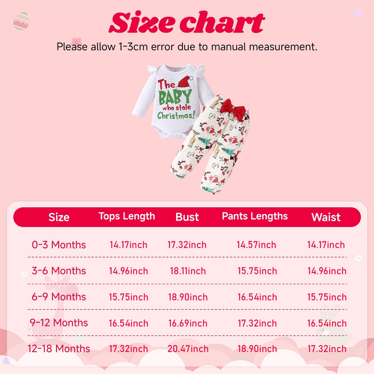 Baby Girls Christmas Outfits Long Sleeve Ruffle Romper Floral Pants Cute Winter Warm Xmas Infant Newborn Girls 3PCS Clothes Set 0-3 Months