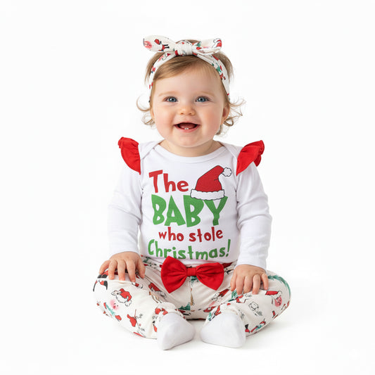 Baby Girls Christmas Outfits Long Sleeve Ruffle Romper Floral Pants Cute Winter Warm Xmas Infant Newborn Girls 3PCS Clothes Set 0-3 Months