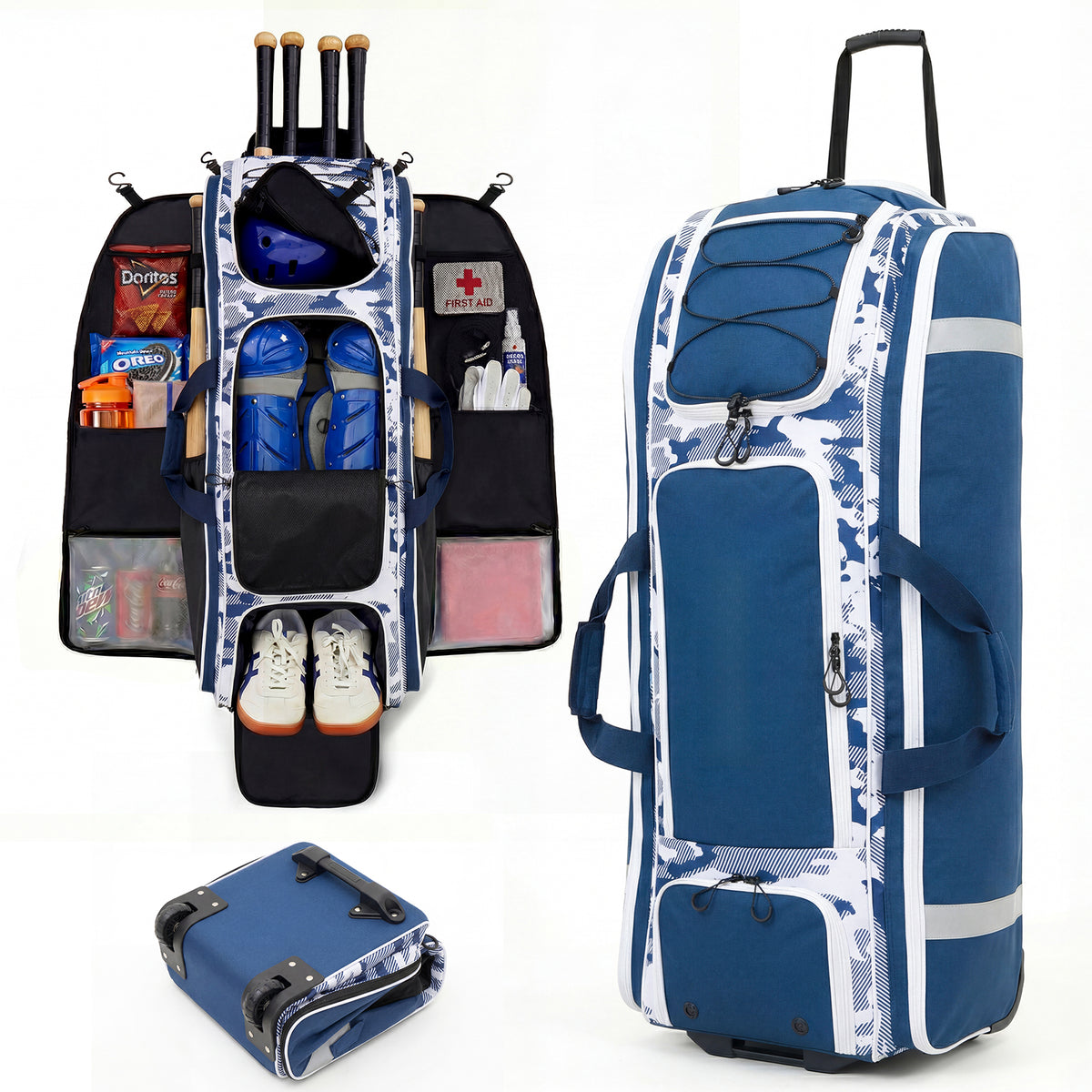 Fegat Rolling Baseball Bag with Wheels,100L Large Softball Bag Catchers Gear Bags for 8 Bats,Equipment Bag with 5 Fence Hooks,Reflective Strip,Shoe Compartment,Holds All Softball Baseball Equipment