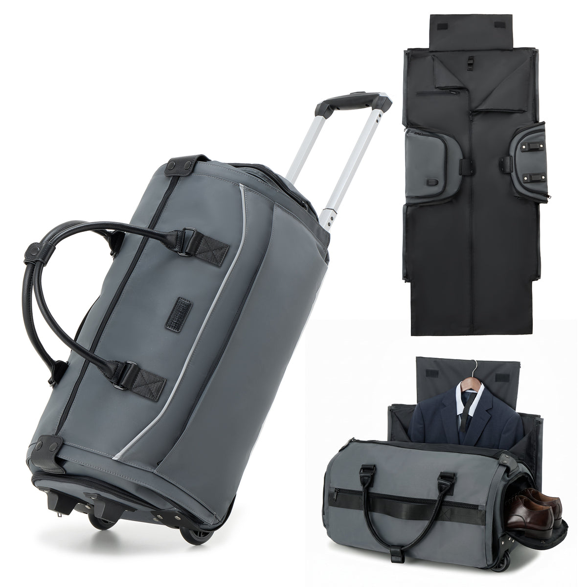 3-in-1 Rolling Garment Bag for Travel,Carry On Suit Travel Bag with Wheels,Shoe Compartment,Detachable Organizer,Wrinkle-Free Duffel Bag for Business Travel Wedding