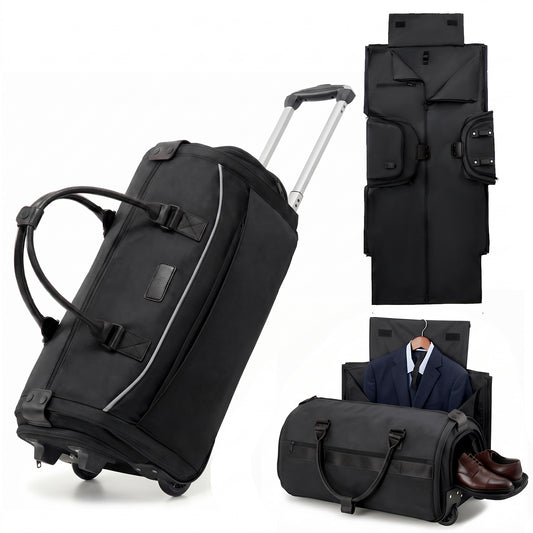 3-in-1 Rolling Garment Bag for Travel,Carry On Suit Travel Bag with Wheels,Shoe Compartment,Detachable Organizer,Wrinkle-Free Duffel Bag for Business Travel Wedding