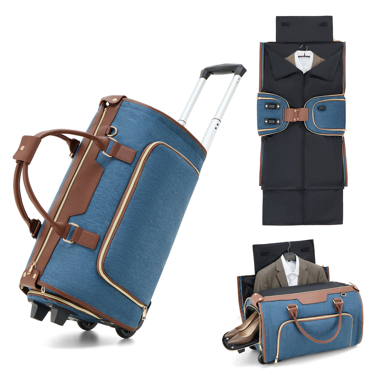 Rolling Garment Bag for Travel,3-in-1 Carry On Luggage with Wheels & Shoe Compartment,Detachable Bag,Large Suitcase Suit Business Duffle Bag,Organize for Suits, Dresses,Gowns