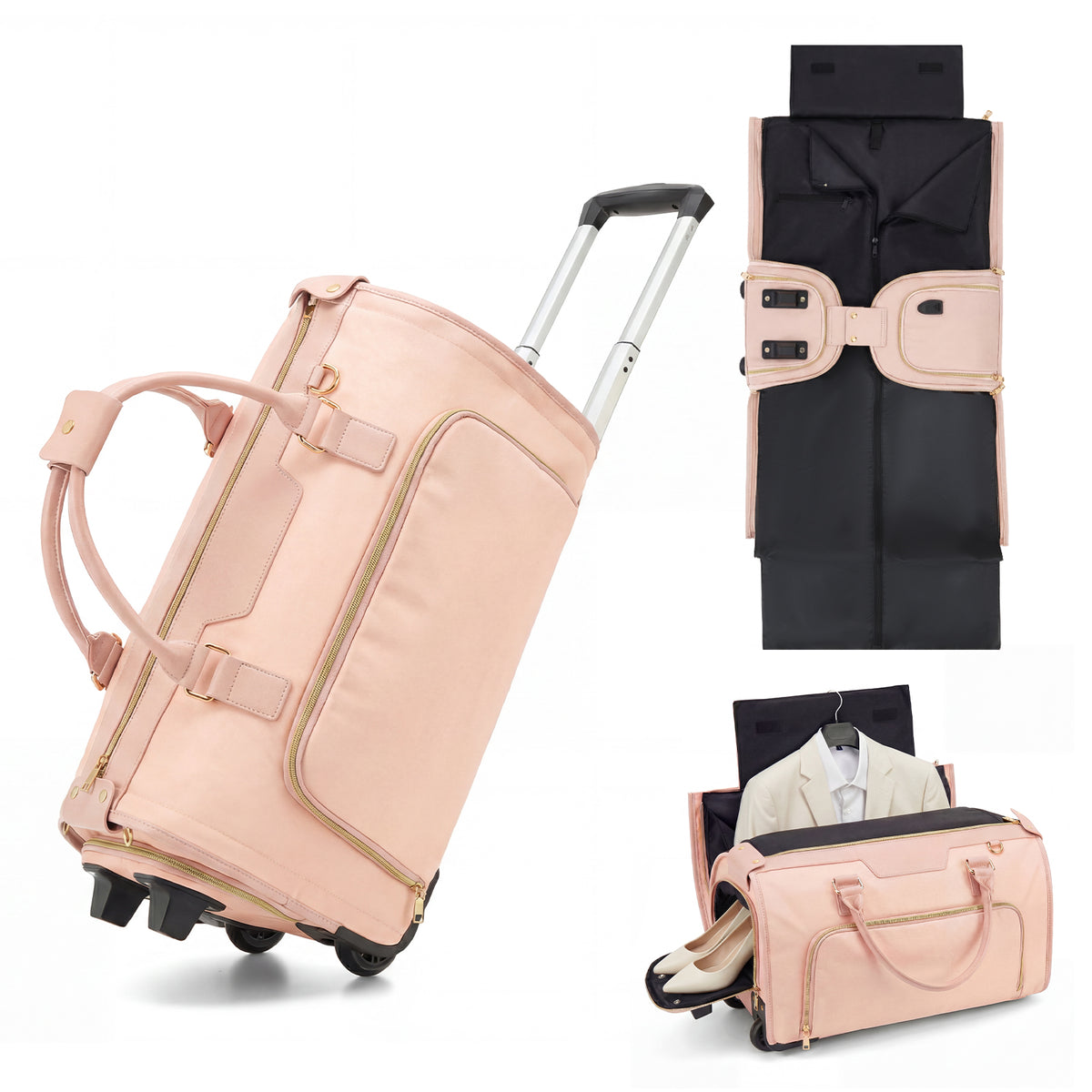 Rolling Garment Bag for Travel,3-in-1 Carry On Luggage with Wheels & Shoe Compartment,Detachable Bag,Large Suitcase Suit Business Duffle Bag,Organize for Suits, Dresses,Gowns