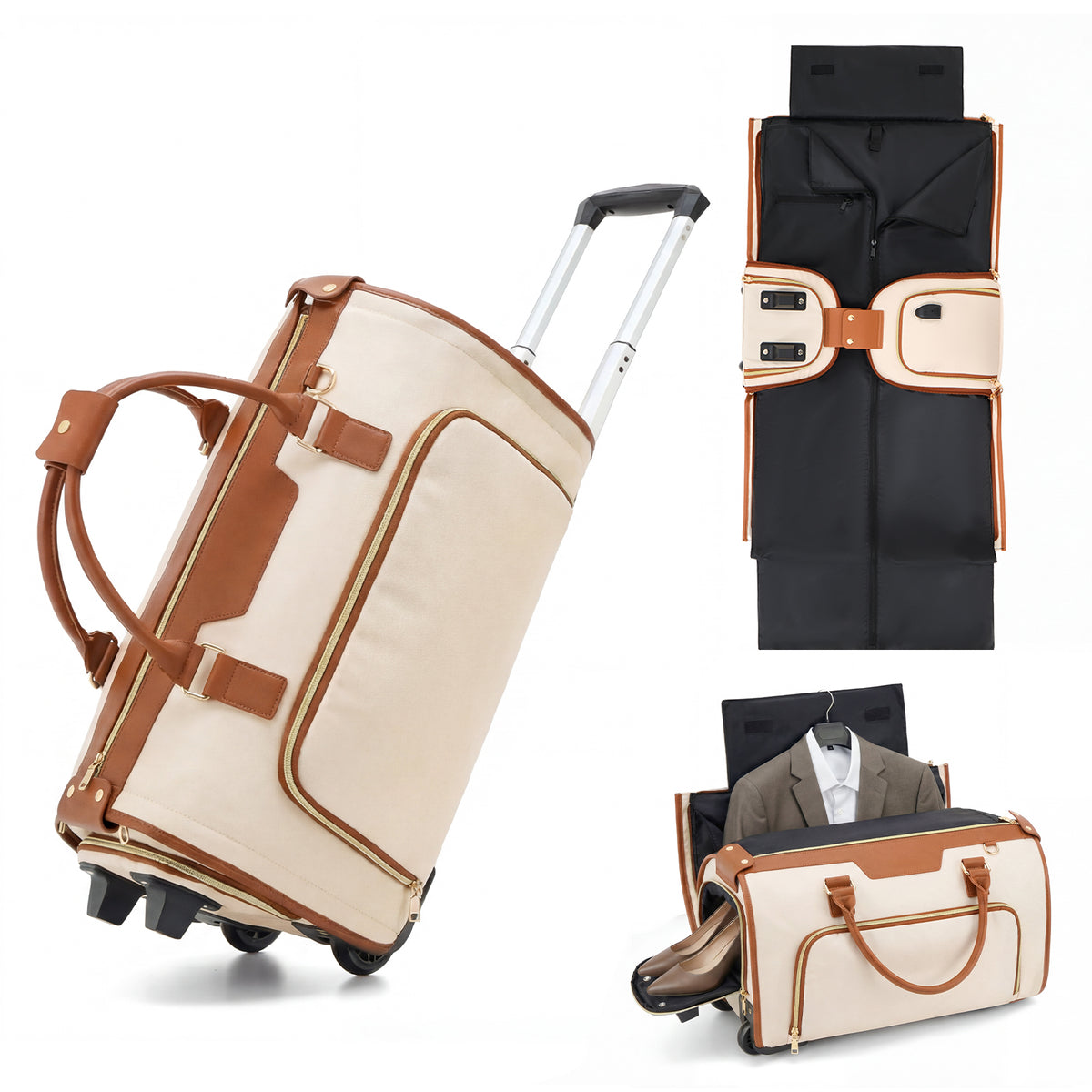 Rolling Garment Bag for Travel,3-in-1 Carry On Luggage with Wheels & Shoe Compartment,Detachable Bag,Large Suitcase Suit Business Duffle Bag,Organize for Suits, Dresses,Gowns
