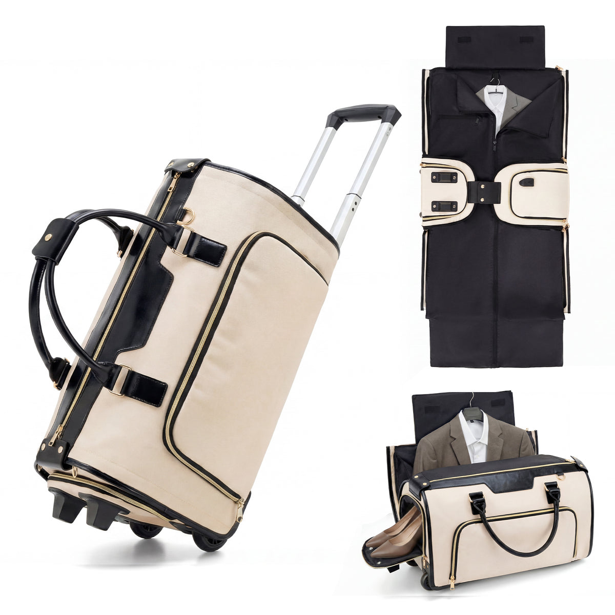 Rolling Garment Bag for Travel,3-in-1 Carry On Luggage with Wheels & Shoe Compartment,Detachable Bag,Large Suitcase Suit Business Duffle Bag,Organize for Suits, Dresses,Gowns