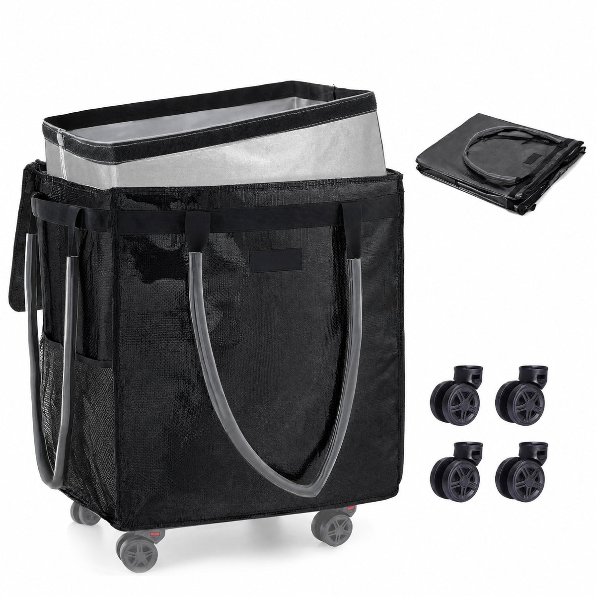 Fegat Reusable Grocery Bag on Wheels,Rolling Tote,Foldable Shopping Bags with Wheels and Handle for Trips, Moving, Laundry, Kitchen